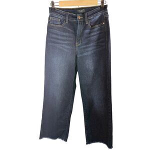 JUDY BLUE Women's Dark Washed Frayed Hem Wide Leg Denim Jeans Blue Size 3/26